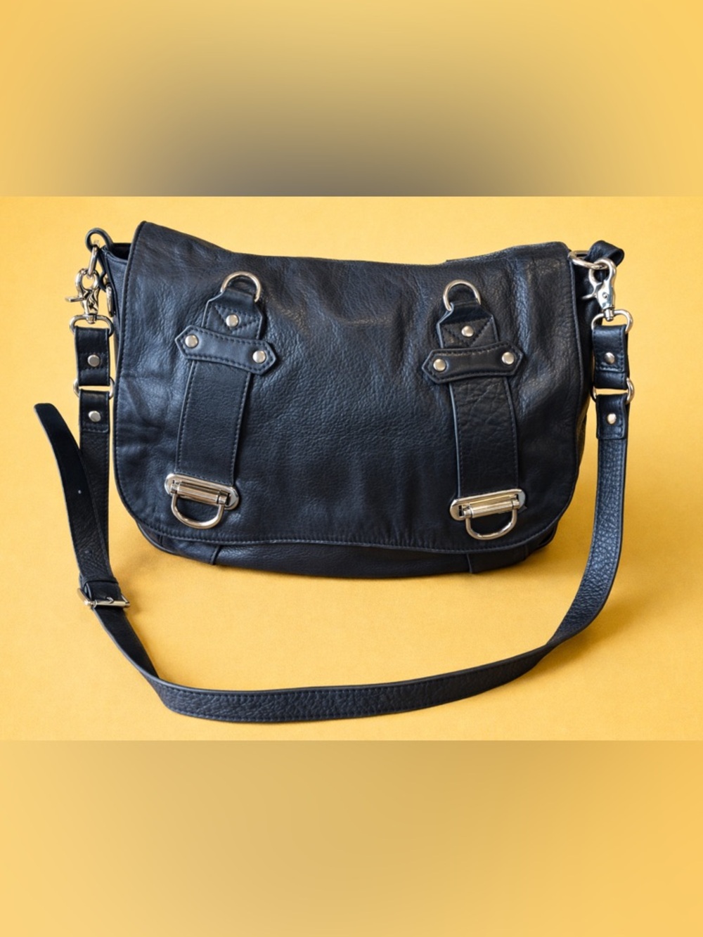 Sabina Black Genuine Leather crossbody messenger bag